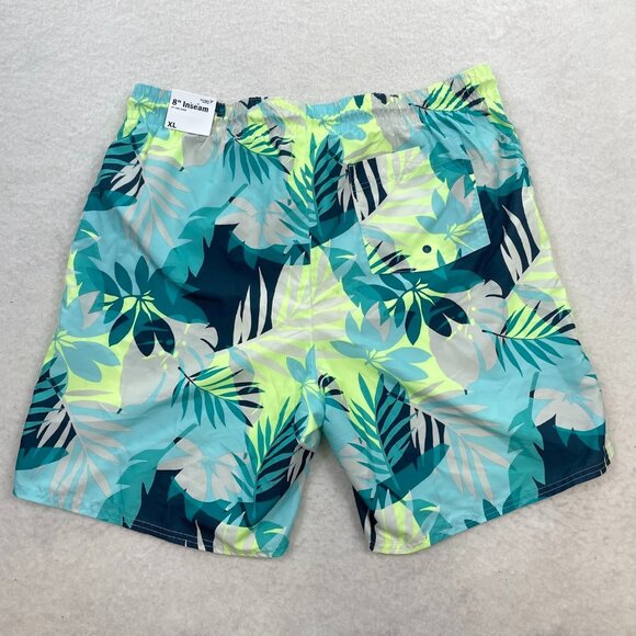 NWT Old Navy Blue Green Leaf Print 8" Inseam Swim Trunks Men's XL - Picture 3 of 5